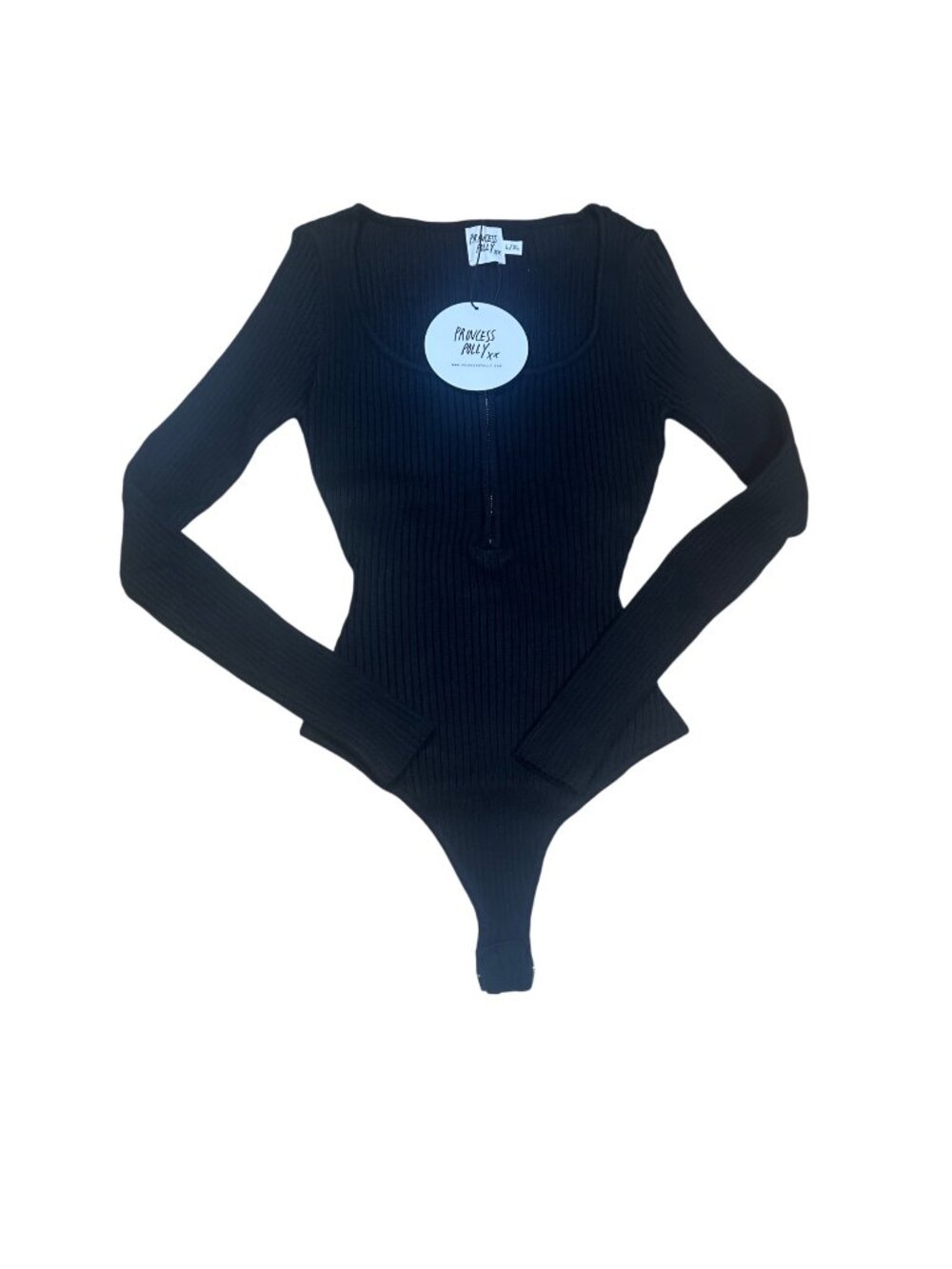 Princess Polly Bodysuit L / XL Black Ribbed Knit Long Sleeve Streetwear Basics